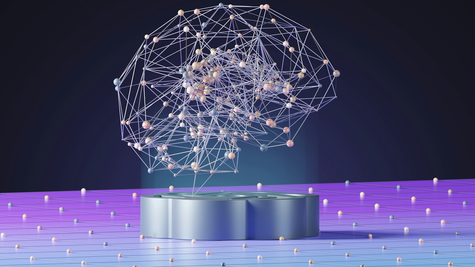 Stylized neural network visualization with glowing nodes